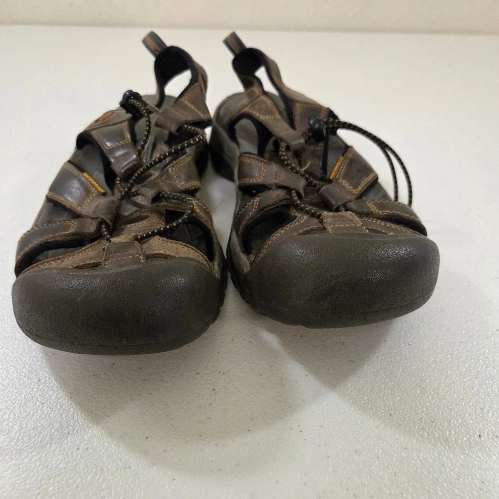 Keen Mens Brown Leather‎ Waterproof Bungee Fisherman Hiking Sandals Toe Guard